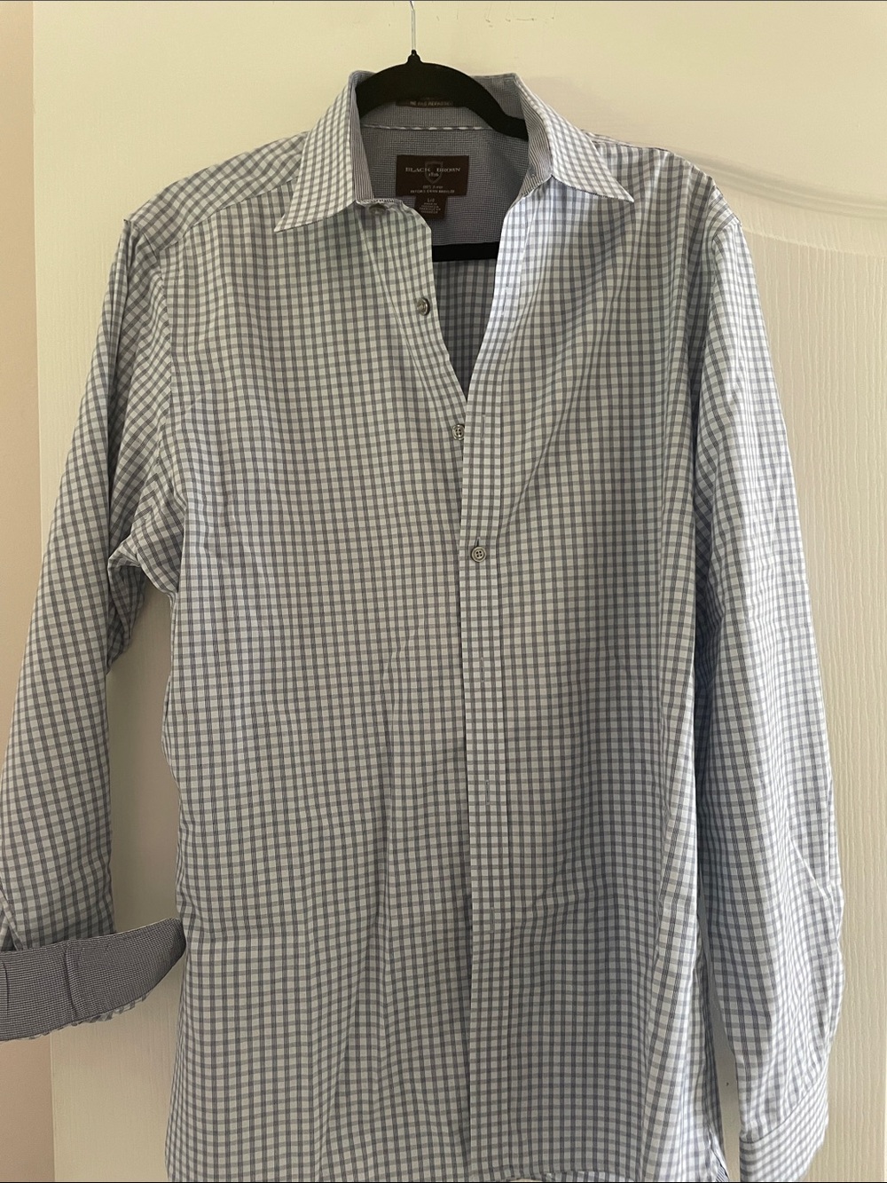 Black Brown Light Blue and White Gingham Dress Shirt